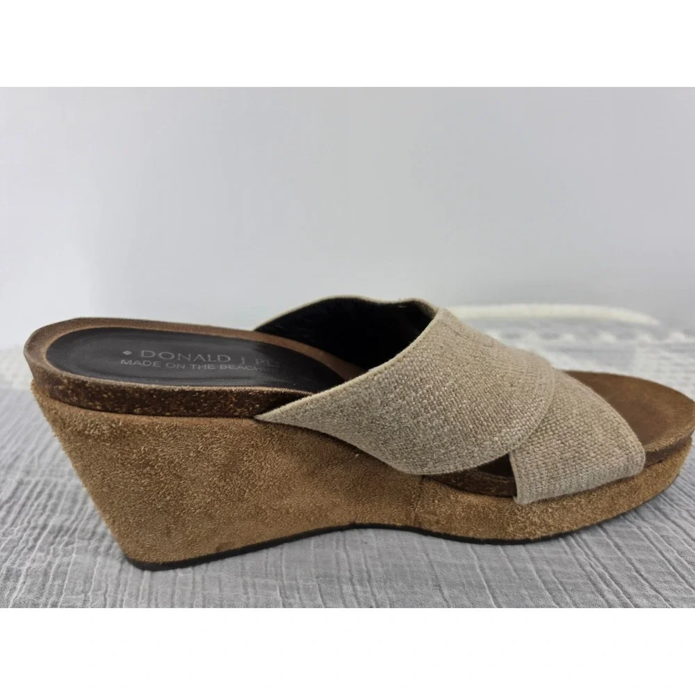 Donald J Pliner Womens 8.5M Beige Fabric Crisscross Suede Wedge Sandals Spain
